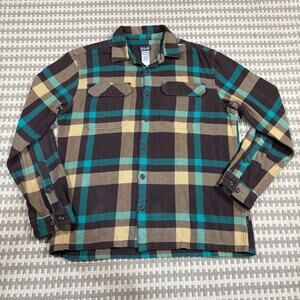 Patagonia Men's Long-Sleeved Fjord Flannel Shirt Brown Teal Plaid Size M